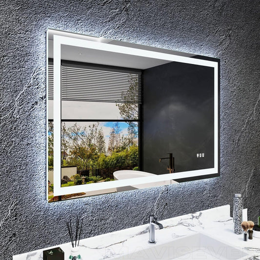 LED Bathroom Mirror 48"x 30", Front Lit and Backlit LED Mirror with Lights,Stepless Dimmable,Anti-Fog, Shatter-Proof, Memory, 3 Colors,LED Mirror for Bathroom .(Horizontal/Vertical)