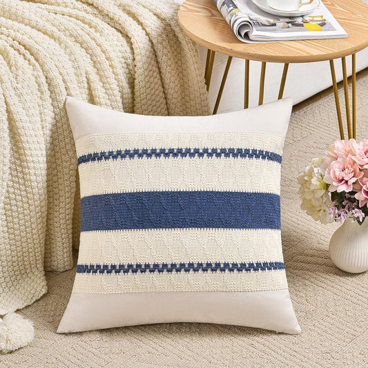 Fancy Homi Set of 1 Dusty Blue Vintage Big Decorative Throw Pillow Covers 24x24 Inch for Couch Bed Sofa Chair Bedroom, Rustic Retro Square Cushion Case, Modern Farmhouse Boho Living Room Decor Indoors