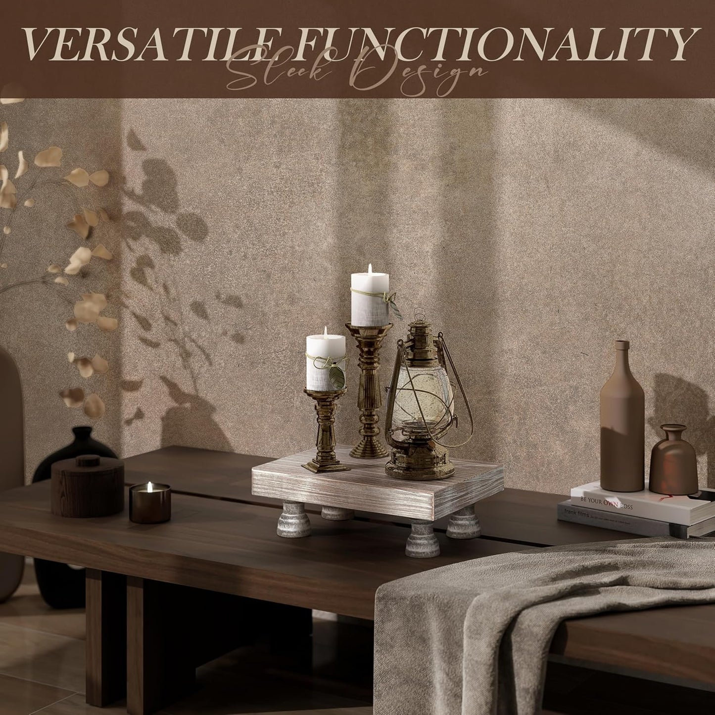 EOSAHR Farmhouse Fir Wood Risers for Decor on Coffee Table - Risers Display Stands for Stylish Home Decor - Perfect for Plant Stand & Perfume Organizer (Natural Wood, 8.5")