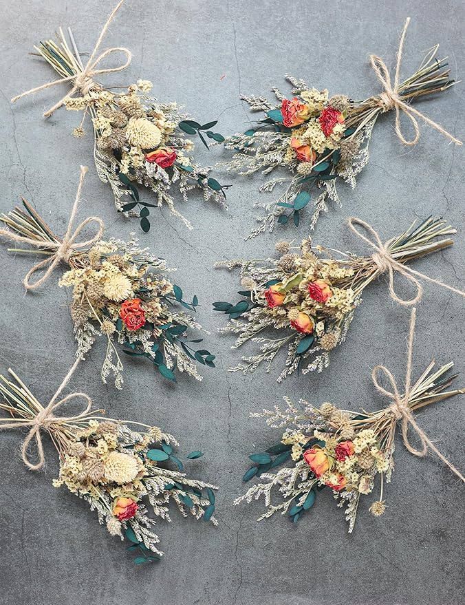 xin's convey Mini Dried Flower Bouquet (Pack of 6), Rose Bouquets, Party Favours, Bohemian Plate Decoration, Birthday Cake Dried Flower Gift Box Companion, Photography Props (Rose)