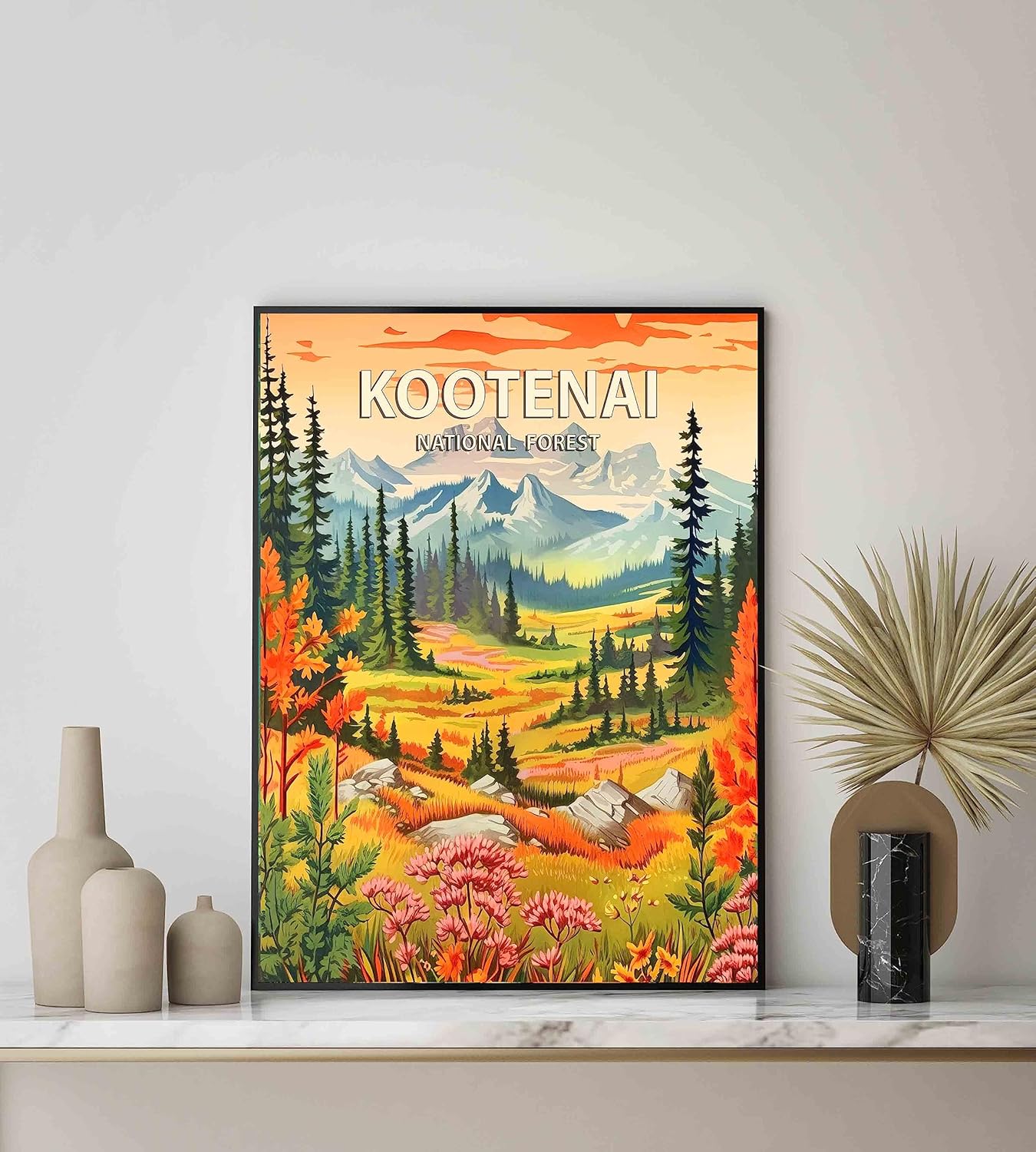 Kootenai National Forest Poster Art Print Retro Mountain Wall Art Poster Vintage Decor Nature Recreation Wilderness Wildlife Decoration, Outdoor Adventure Scenic Beauty Artwork. (Kootenai National