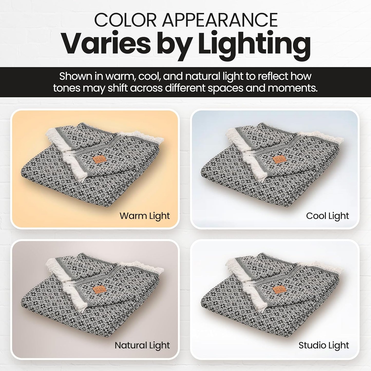 Gold Case Throw Blanket for Couch - 100% Recycled Turkish Cotton Blankets & Throws - Retro Soft Throw Blankets for Living Room - Boho Decorative Woven Couch Blanket - 50x60 - Black