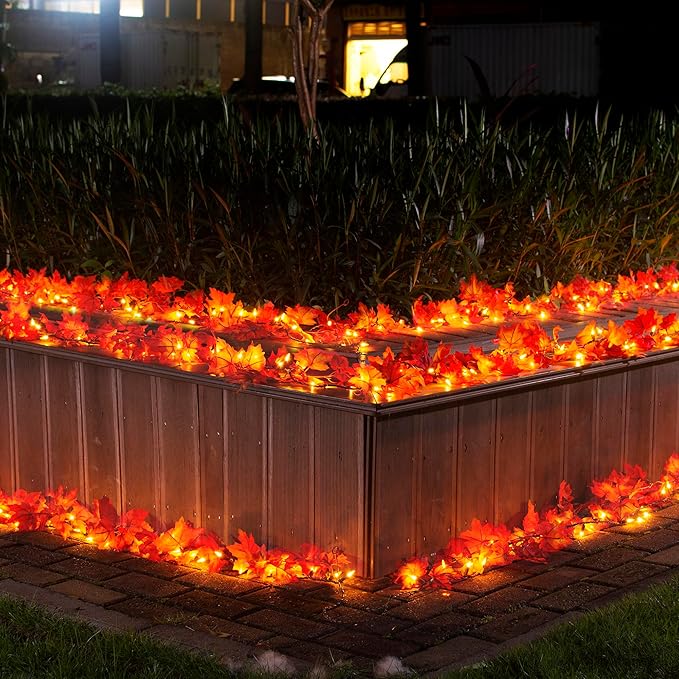 Thanksgiving Fall Decorations for Home Maple Leaf String Lights, 9.16FT Fall Leaves Garland with Lights 50 Bulbs Lighted Fall Garland Lights for Halloween Fall Decor Outdoor Thanksgiving Mantle
