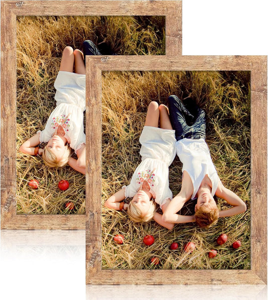 iRahmen 8.5x11 Picture Frame Set of 2, Rustic Brown Certificate Frame with High Definition Real Glass, Wood Photo Frames 8.5 by 11 Diploma Document for Wall Hanging and Tabletop Display