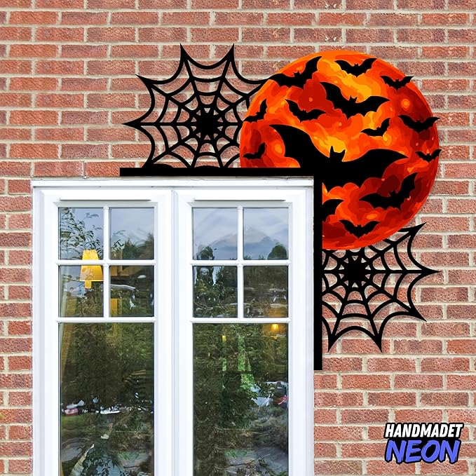 Personalized Metal Halloween Door Toppers, Custom Bat and Spider Web Spooky Door Corner Sign, Doors Frame Halloween Theme Party Decorative Funny Creative Silhouette Wall Art Decor