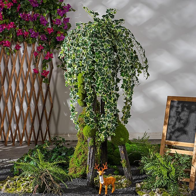 2PCS Fake Plants Decor,Artificial Morning Glory for Home Decor Indoor,Fake Ivy Plants Realistic Faux Plants Indoor for Home Living Room Bedroom Office Decoration