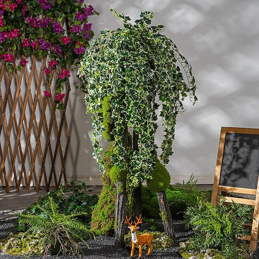 2PCS Fake Plants Decor,Artificial Morning Glory for Home Decor Indoor,Fake Ivy Plants Realistic Faux Plants Indoor for Home Living Room Bedroom Office Decoration