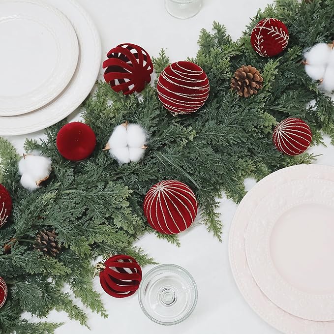 20PCS Velvet Ornaments for Christmas Tree, 2.36INCH Glitter Flocked Christmas Ornaments Decorations Balls Set Decor