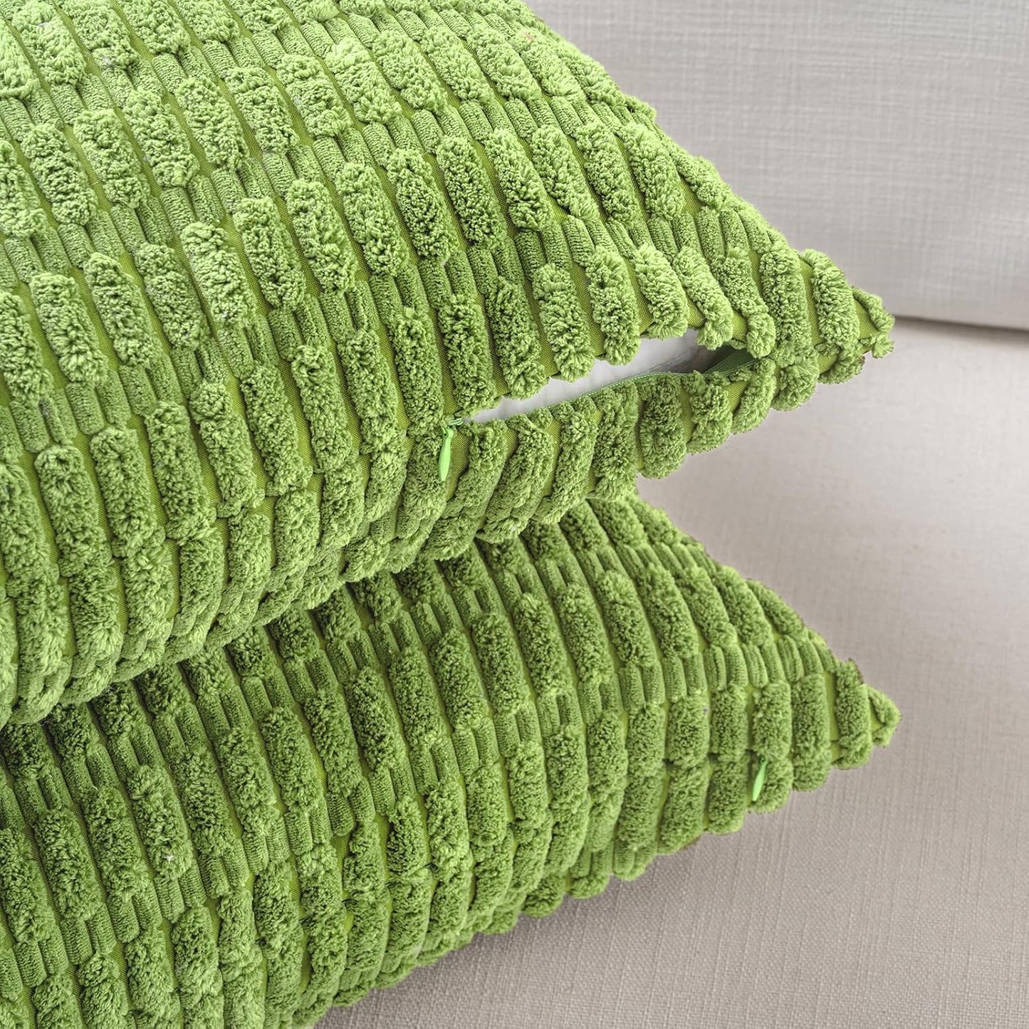 Fancy Homi 4 Packs Boho Lime Green Decorative Throw Pillow Covers 12x20 Inch for Couch Bed Sofa, Rustic Modern Farmhouse Home Decor, Soft Plush Corduroy Cute Rectangle Cushion Case 30x50 cm