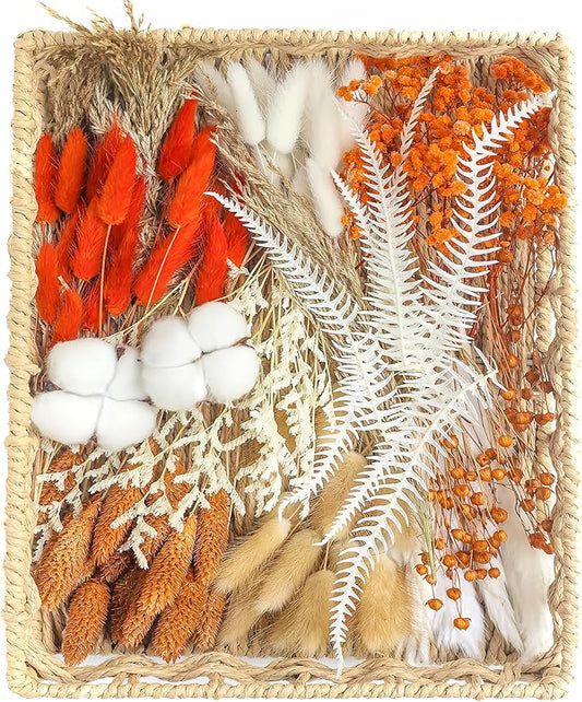 xin's convey DIY Autumn Natural Dried Flower Kit, Dried Flower Bouquets for Vase, Table Decorations(Orange)