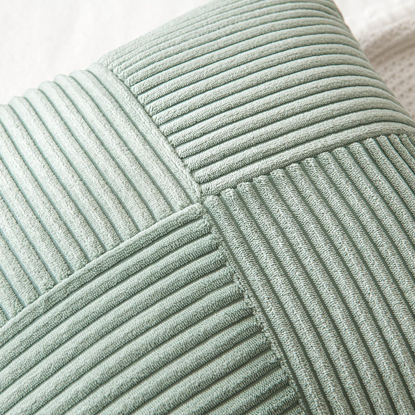 MIULEE 24x24 inch Euro Greyish Green Corduroy Pillow Covers Pack of 2 Boho Decorative Spliced Throw Pillow Covers Soft Solid Couch Pillowcases Cross Patchwork Textured Covers for Living Room Bed Sofa