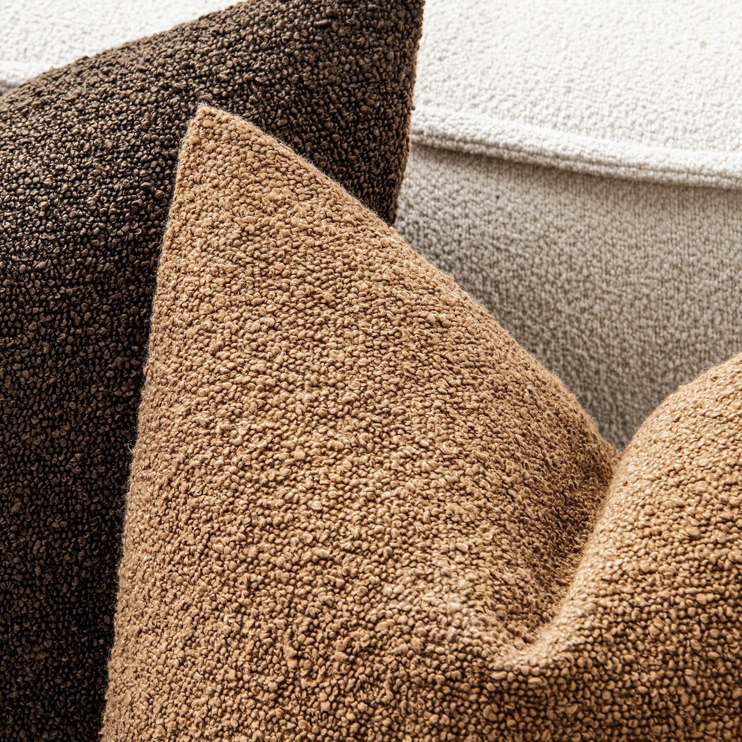 MIULEE 24x24 Decorative Euro Sham Throw Pillows for Bed Set of 2 Textured Boucle Neutral Winter Throw Pillow Covers Brown Accent Solid Couch Pillowcases Sofa Livingroom Home Decor