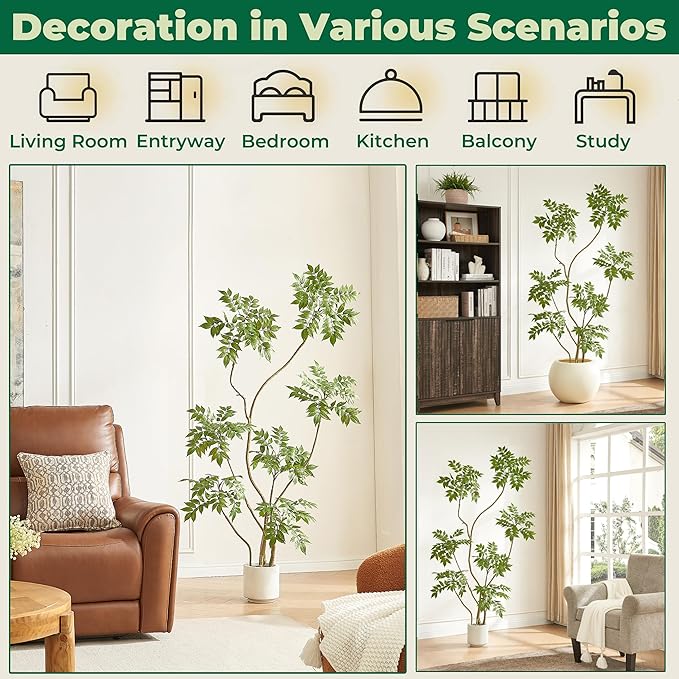 5.5FT Artificial Sumac Tree with White Pot, Tall Faux Plants Indoor, Large Fake Tree with Nearly Natural Silk Plant (Real Touch), for Home, Office, Living Room, Patio, Lobby Decor