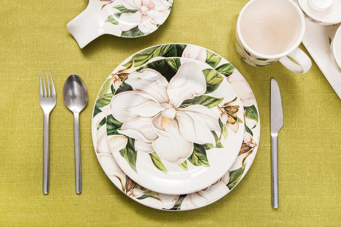 Bico Magnolia Floral Salad Plates Set of 4, 8.75 Inch Ceramic Dessert Plates for Salad, Appetizer, Side Dishes, Microwave and Dishwasher Safe, Gift for Housewarming and Thanksgiving