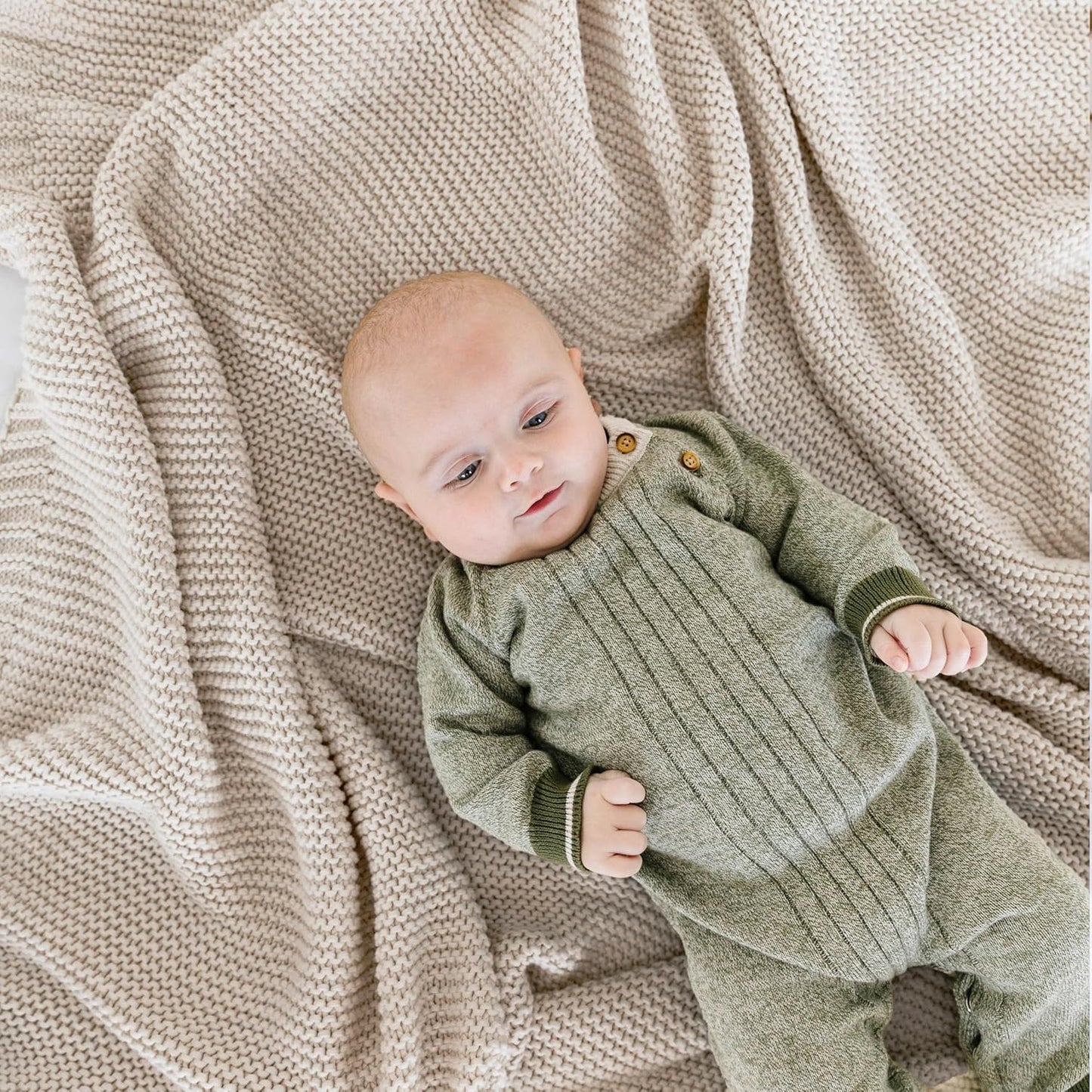 MakeMake Organics Organic Cotton Throw Blanket GOTS Certified Organic Knit Blanket Couch Bed Neutral Fall Colors Soft Cotton Throw Blanket Large (50x60, Beige)