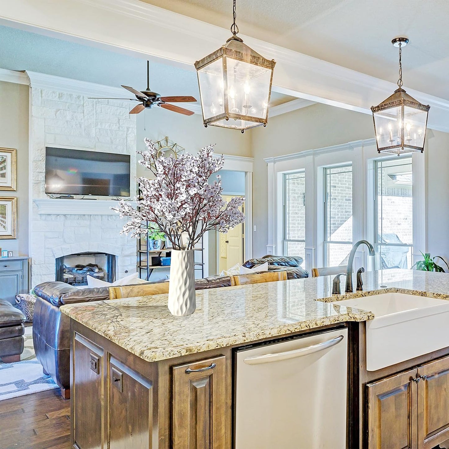 Mandy's White Artificial Baby’s Breath Flowers 6 Bundles Silk Gypsophila with Bendable Stems for Fall Centerpiece Wedding Decor and Table Arrangements