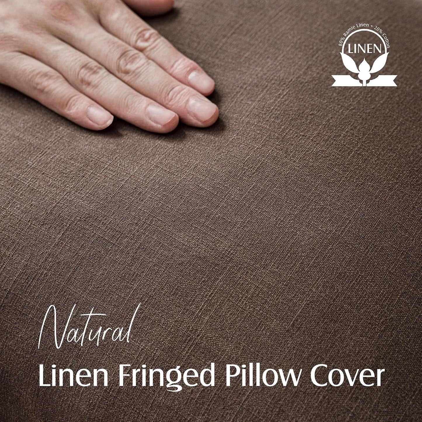 Foindtower Decorative Linen Fringe Throw Pillow Covers Cozy Boho Farmhouse Cushion Cover with Tassels Soft Accent Pillowcase for Chair Sofa Bed Living Room Home Decor, 20×20 Inch, 1PC,Reddish Brown