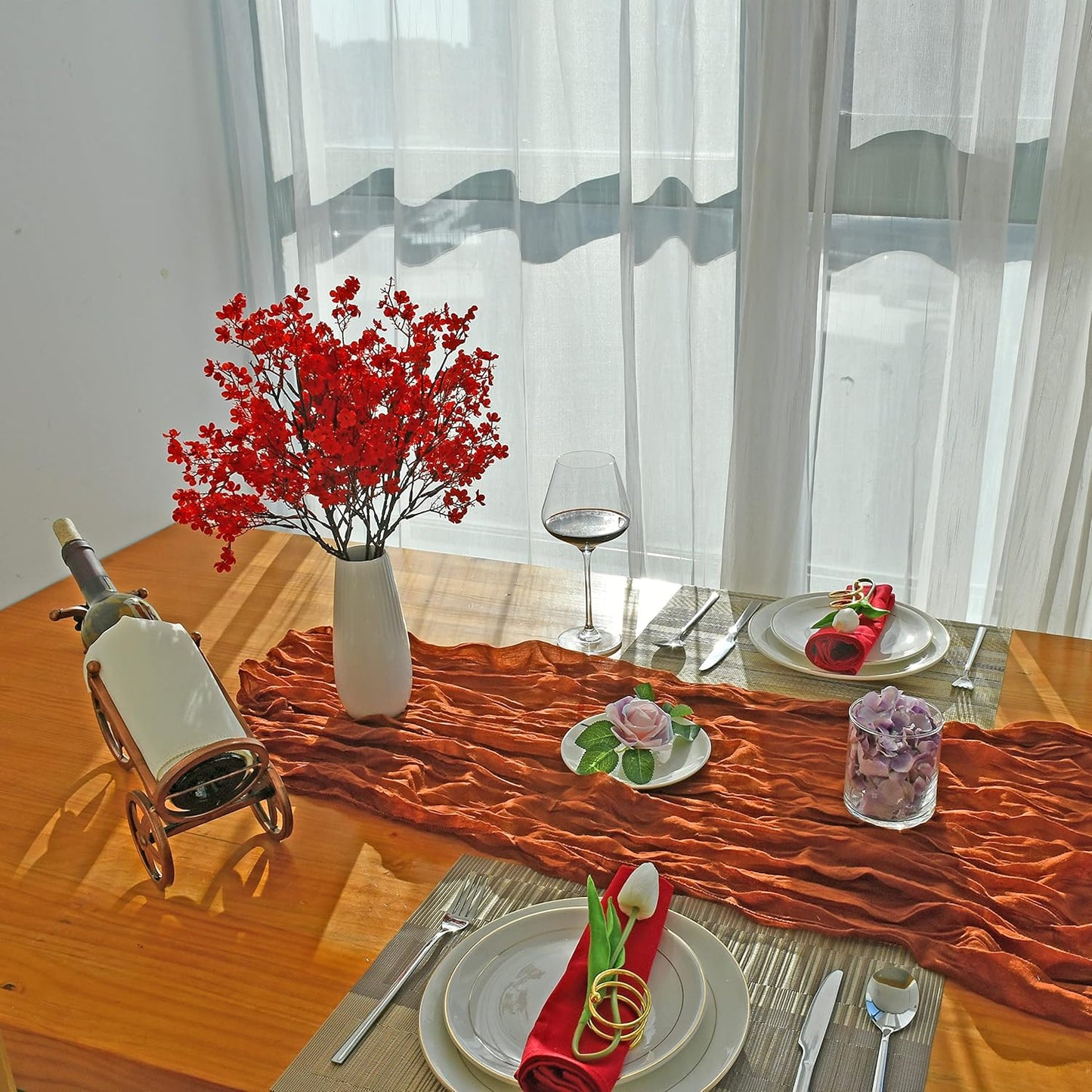 Mandy's Red Artificial Baby’s Breath Flowers 6 Bundles Silk Gypsophila with Bendable Stems for Fall Centerpiece Wedding Decor and Table Arrangements