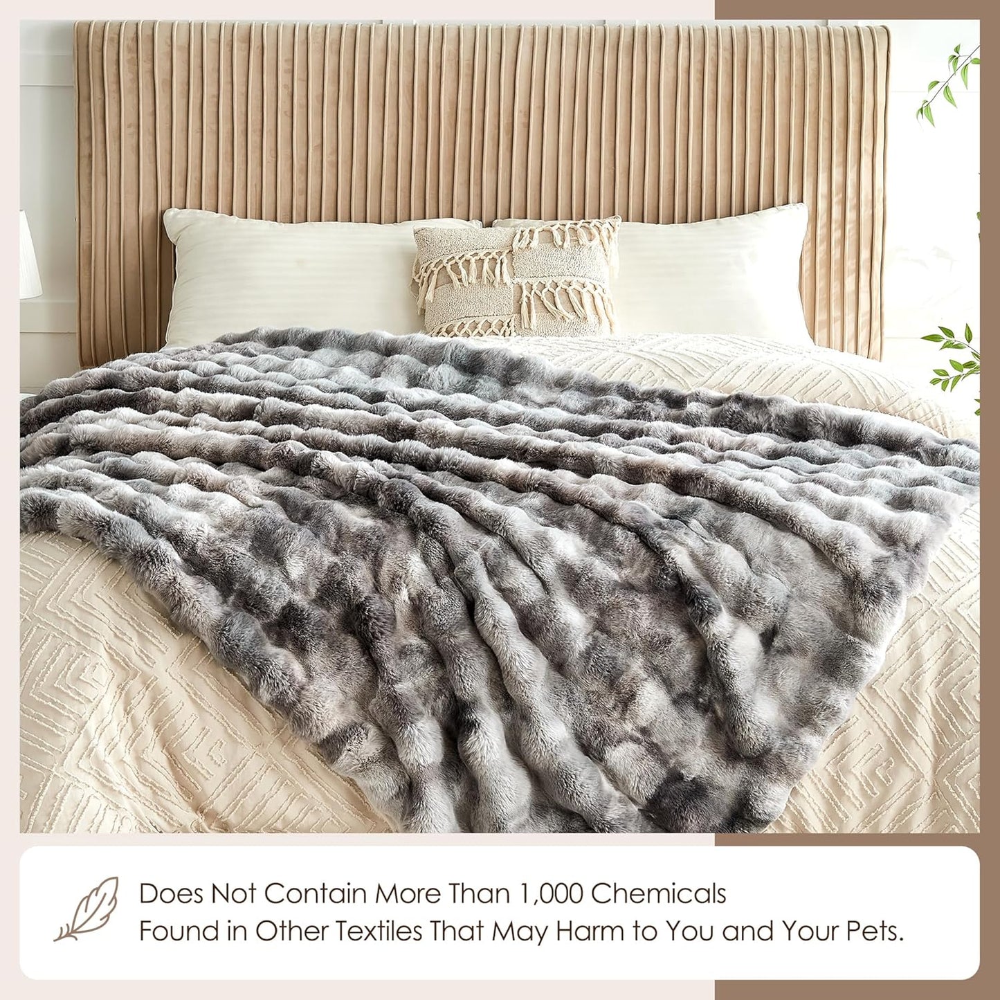 Luxury 1000GSM Faux Rabbit Fur Throw Blanket, Super Heavy Warm Cozy Blankets for Couch Bed Sofa, Bubble Plush Fuzzy Elegant Soft Reversible Mink Blanket for Living Room Bedroom, Tie-dye Grey