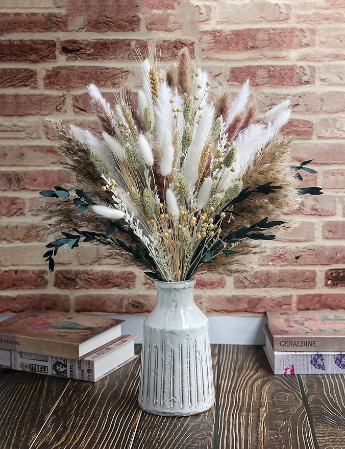 xin's convey 126pcs Dried Pampas Grass Decorations, (Vase Not Included), Dried Flowers Bouquet, Reed Grass Bouquet for Boho Floral Wedding, Bedroom, Rustic Farmhouse Decor.