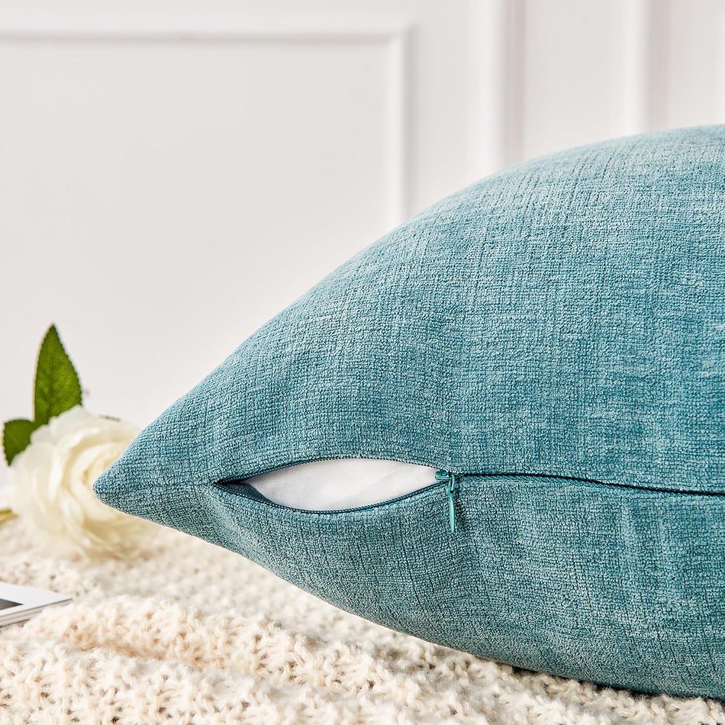 GAWAMAY Lumbar Decorative Rectangle Throw Pillow Covers 12"x20" Inch Set of 2, Super Soft Chenille Pillowcase for Sofa Living Room Bedroom Couch Cushion Cover Smoke Blue 30x50cm (ONLY Covers)