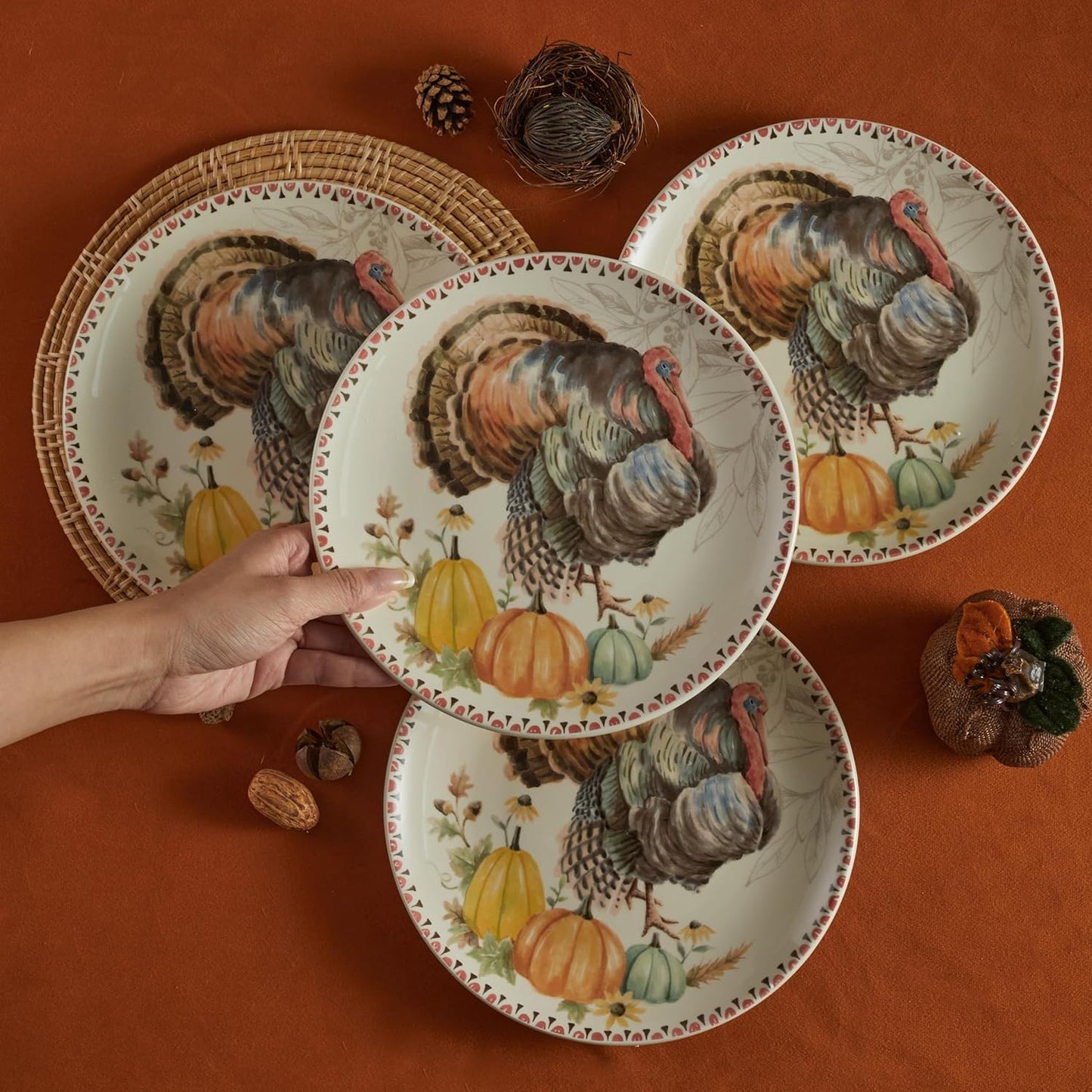 Bico Blessing Season Ceramic Salad Plates, 8.75 inch, Set of 4, for Salad, Appetizer, Microwave & Dishwasher Safe