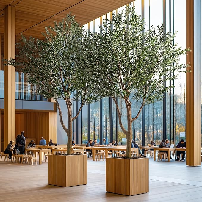 11.5FT Artificial Olive Tree Tall Faux Silk Plant Tall Faux Olive Tree with Natural Wood Trunk & Lifelike Fruits Fake Potted Tree or Home Office Decor