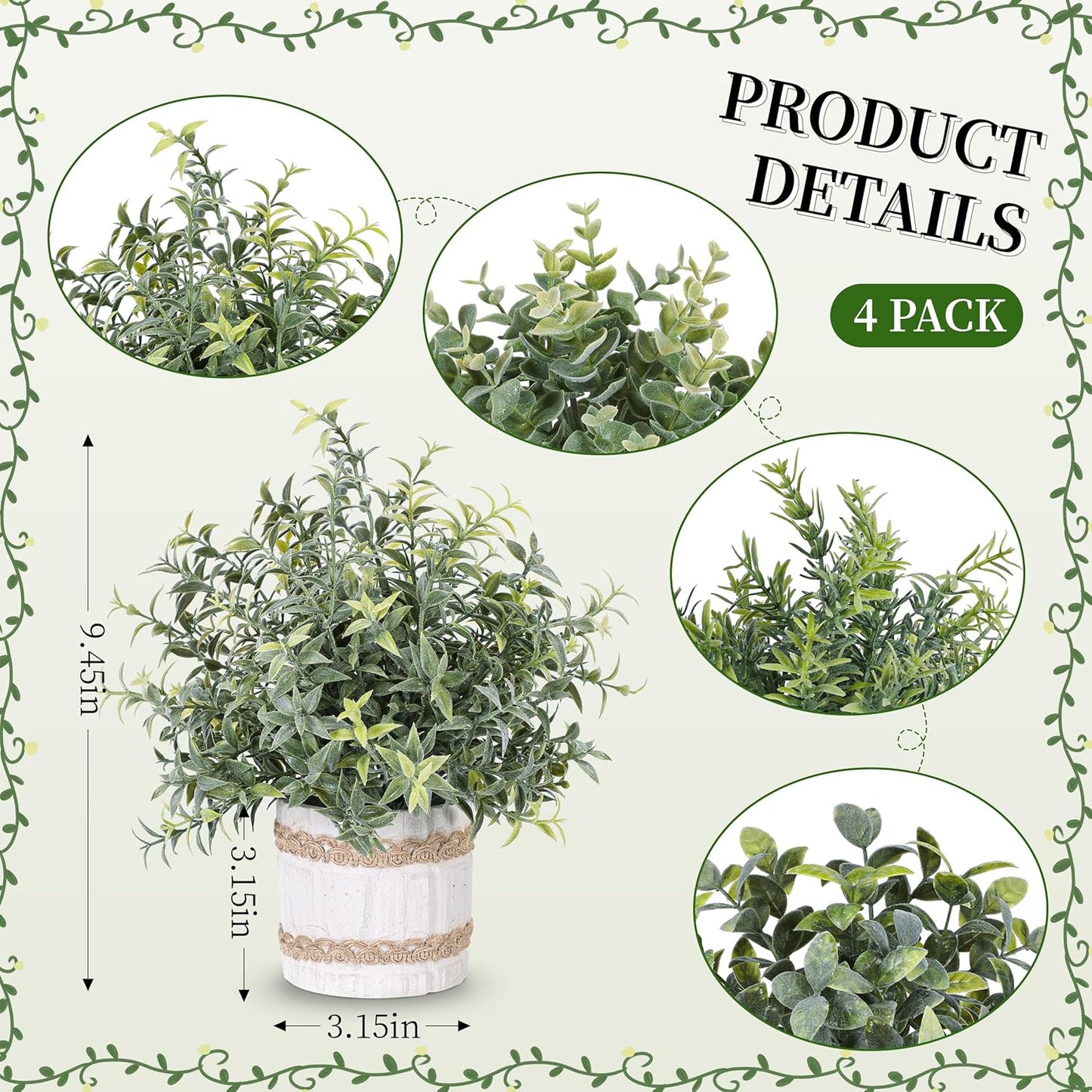 Der Rose 4 Pack Farmhouse Fake Plants Artificial Plants for Home Kitchen Office Desk Rustic Table Boho Aesthetic Room Decor Indoor