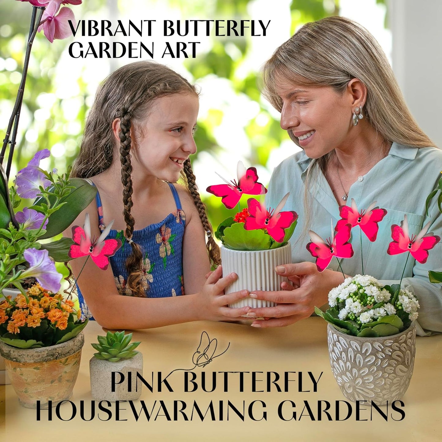 Handmade Butterfly Garden Stakes – Set of 7 Glowing Pink Decorative Butterflies Idea for Garden & Nature Lovers – Outdoor & Indoor Garden Decor – Air Aquarium Handmade by Kushner