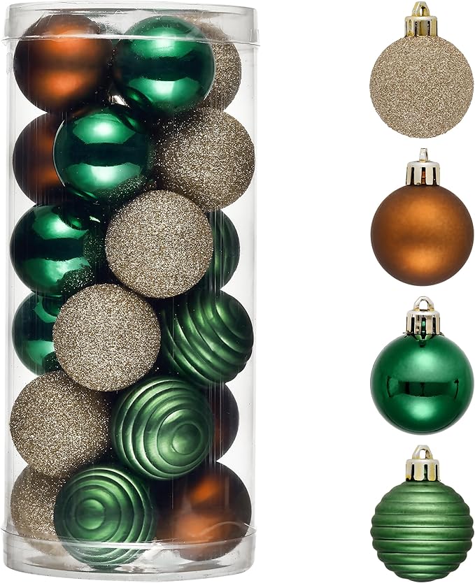 Valery Madelyn 1.57 Inches Small Christmas Tree Decorations Ornament Set for Fall Halloween, 24ct Brown Green and Gold Shatterproof Hanging Ball Ornaments Holiday Party Decor