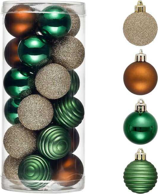 Valery Madelyn 1.57 Inches Small Christmas Tree Decorations Ornament Set for Fall Halloween, 24ct Brown Green and Gold Shatterproof Hanging Ball Ornaments Holiday Party Decor