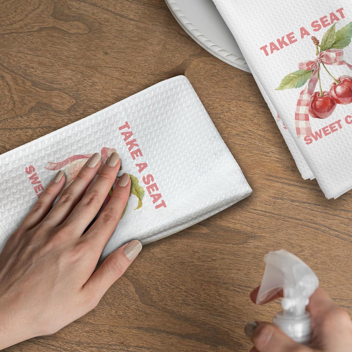 Funny Kitchen Towels - Humor Sarcastic Trendy Preppy Dish Towels, Coquette Retro Peach Cherry Decorative Absorbent Dishcloths Hand Towels Set of 2 for Kitchen Decor 16x24 Inches