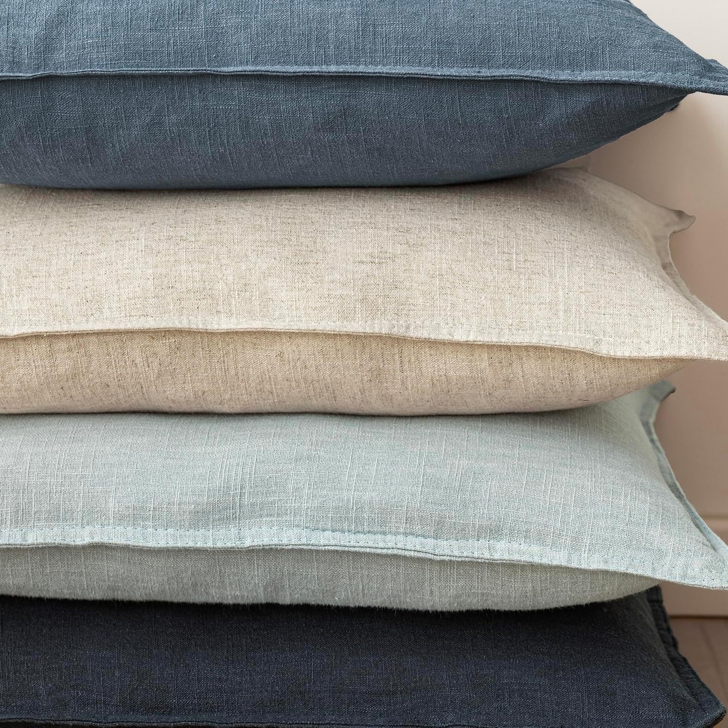 Foindtower Set of 2, Decorative Linen Soild Throw Pillow Covers Soft Accent Euro Cushion Case Boho Farmhouse Neutral Pillowcase for Couch Sofa Bedroom Living Room Home Decor 18 x 18 Inch Misty Blue