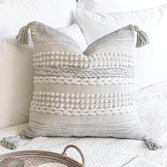 BlissBlush Gray Decorative Throw Pillow Cover 20X20, Boho Accent Pillow for Couch, Square Modern Farmhouse Pillowcase for Living Room Couch Sofa Cushion Home Décor (Pack of 1)