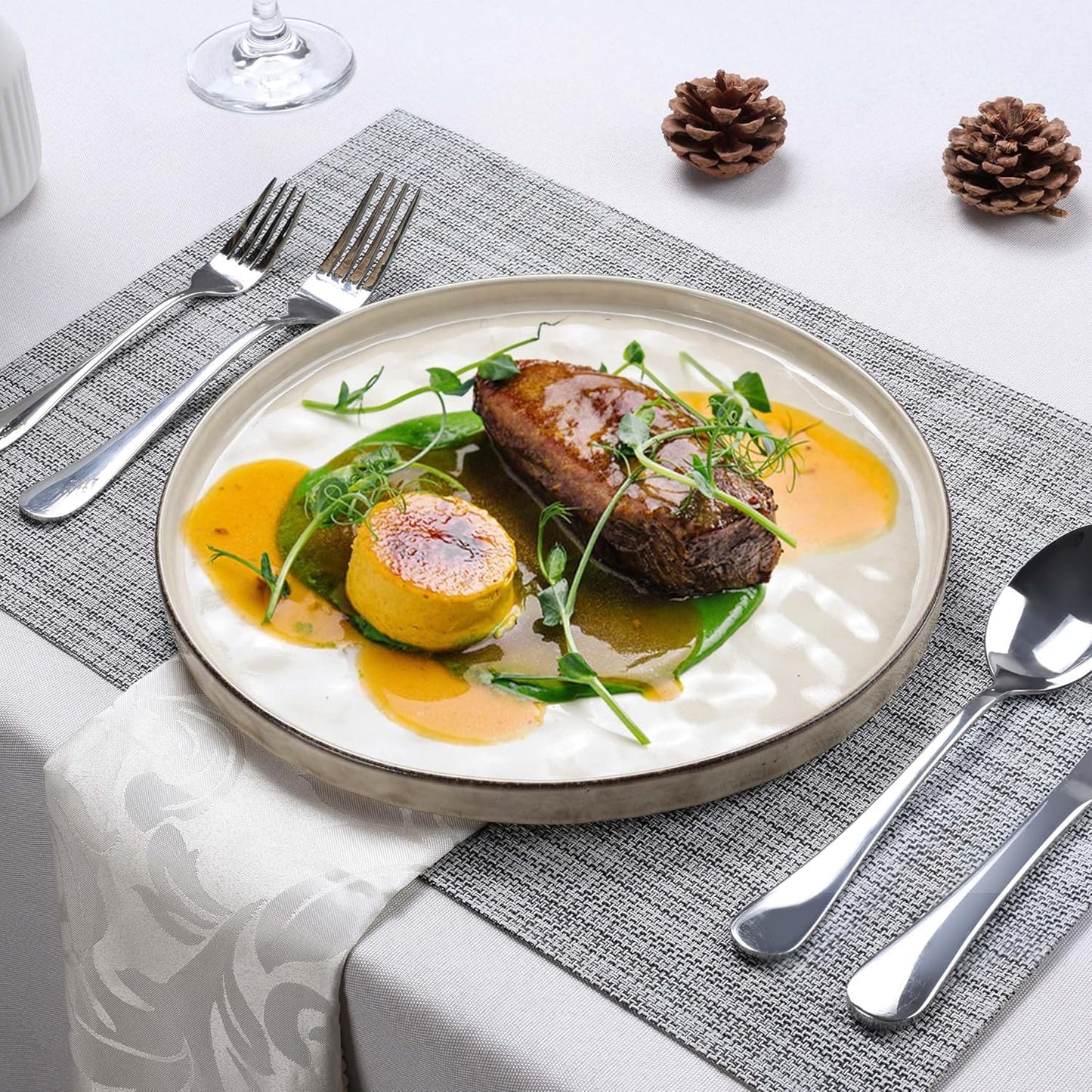 LIANYU 7.9 Inch Dessert Plates Set of 6, Ceramic Dinner Plates Dishes Set for Kitchen, Porcelain Serving Salad Plate, Chip & Scratch Resistant, Microwave, Oven and Dishwasher Safe, Sandy Beige