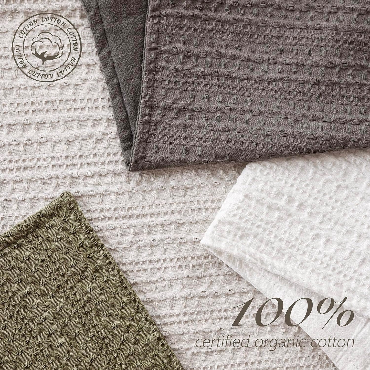 Foindtower Set of 2 Decorative Cotton Waffle Weave Throw Pillow Covers Euro Shams Cushion Covers Accent European Pillowcase for Bed Couch Sofa Bedroom Living Room Home Decor 20×20 Inch Olive Green