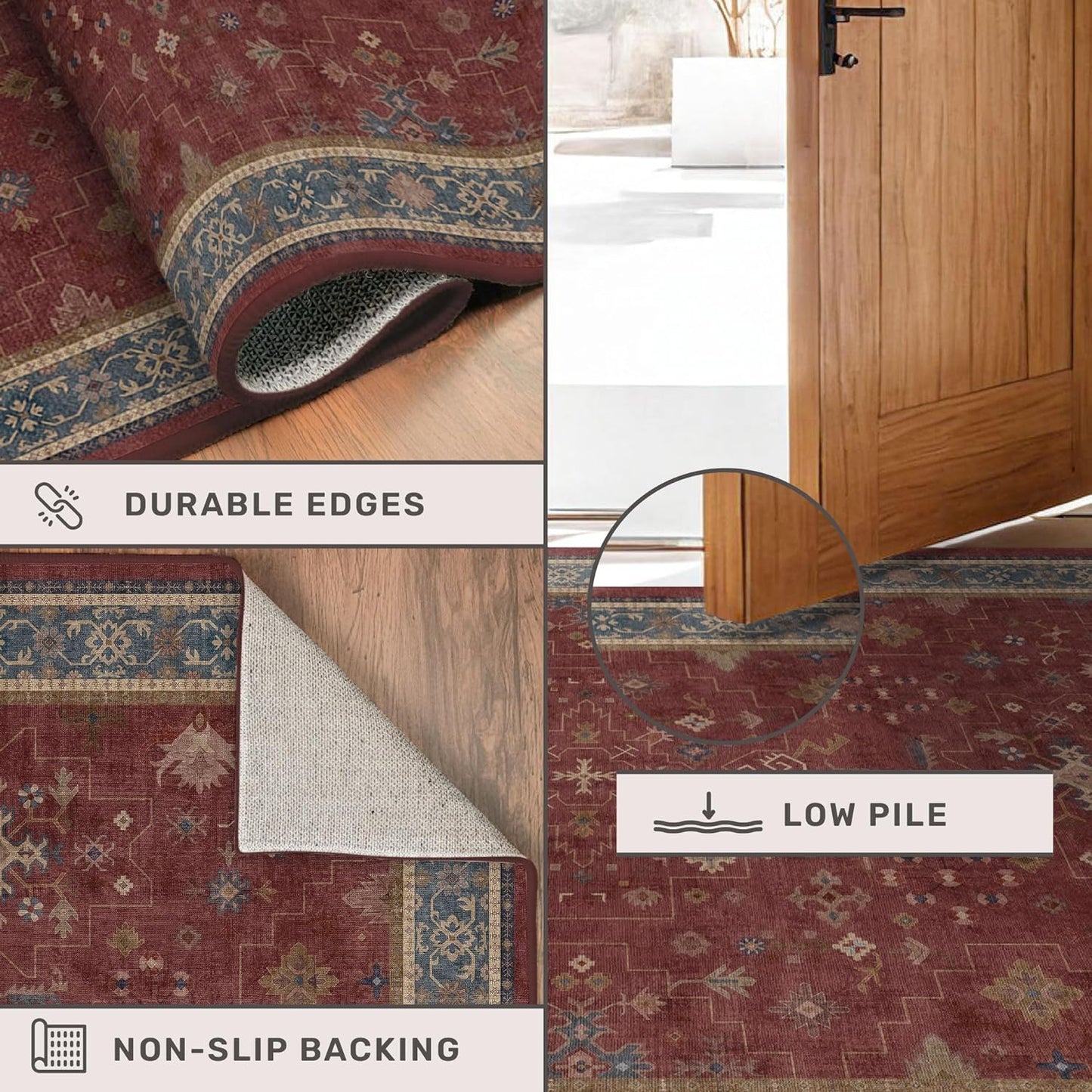 Dark Red 2'6''x8' Wide Hallway Runner Rug - Washable Kitchen Sink Rug, Non Slip 8ft Long Runner Rug for Entryway, Burgundy Turkish Floral Print Home Décor