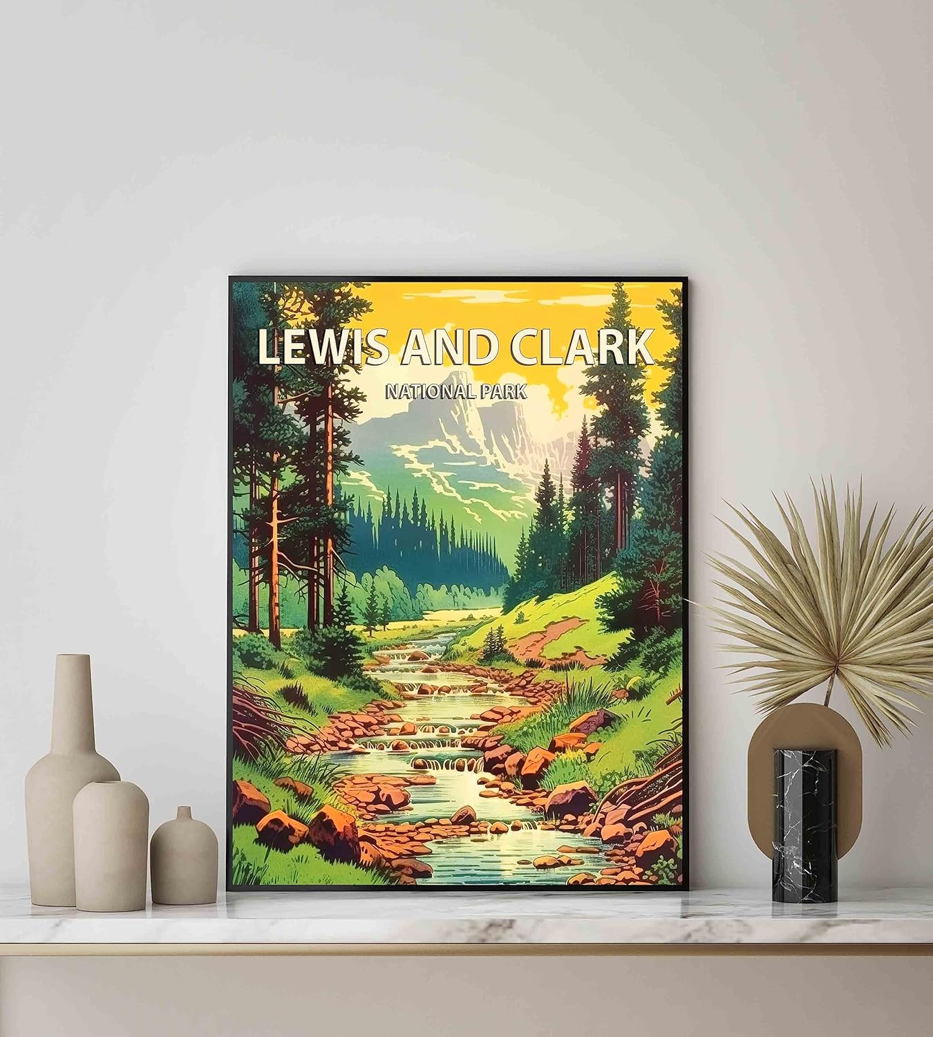Lewis and Clark National Forest Poster Art Print Retro Mountain Wall Art Poster Vintage Decor Nature Recreation Wilderness Wildlife Decoration, Outdoor Adventure Scenic Beauty Artwork. (Lewis and