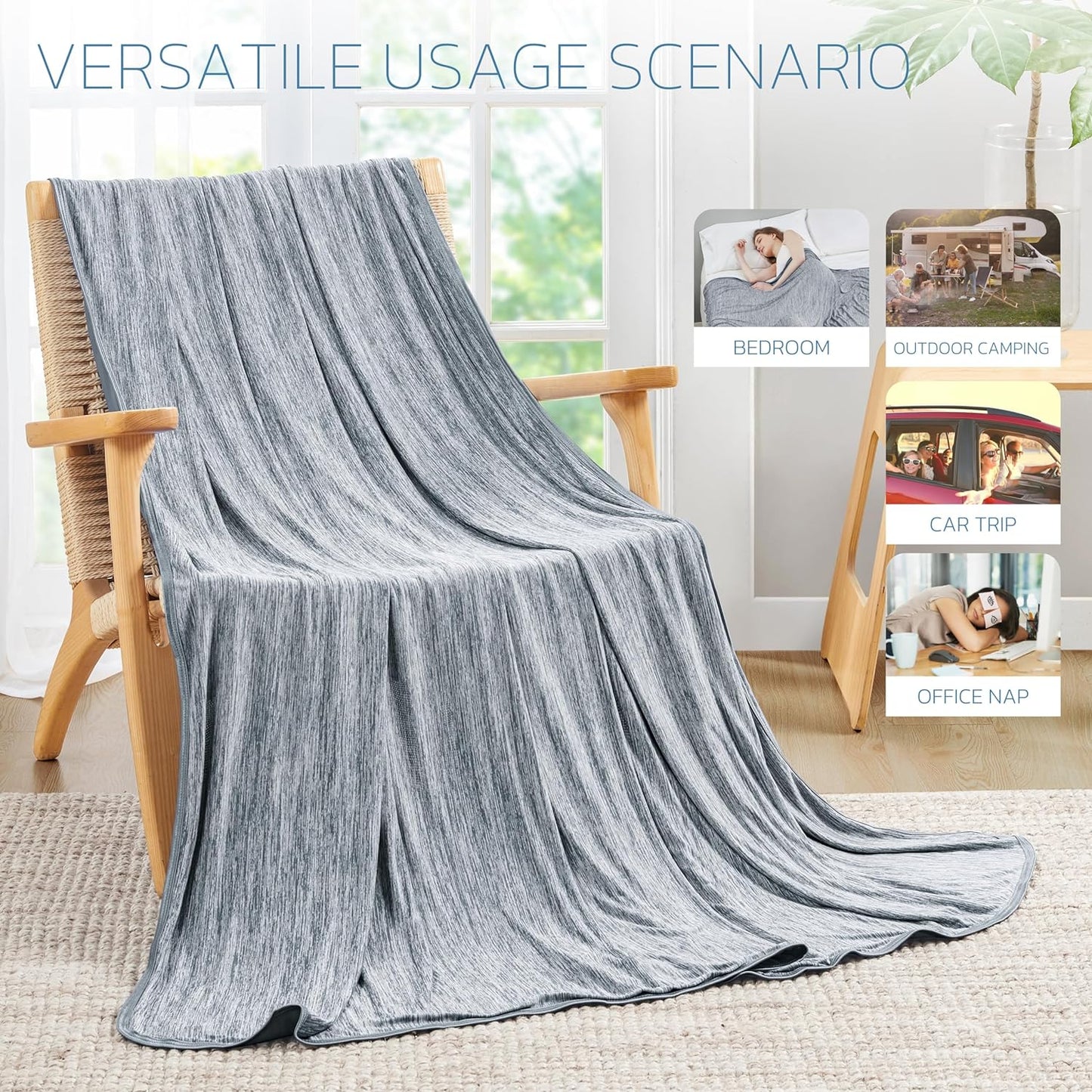 Degrees of Comfort Cooling Lightweight Summer Blankets, Thin Breathable Cooling Blanket for Bed Couch Sofa, Keep Body Cool for Hot Flashes (Grey, 50"x70")