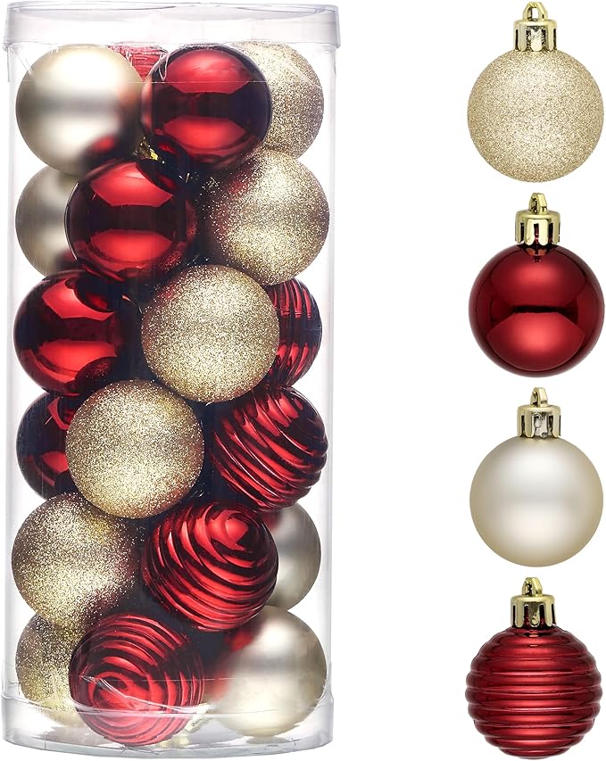 Valery Madelyn 1.57 Inches Small Christmas Tree Decorations Ornament Set for Fall Halloween, 24ct Burgundy Red and Gold Shatterproof Hanging Ball Ornaments Holiday Party Decor