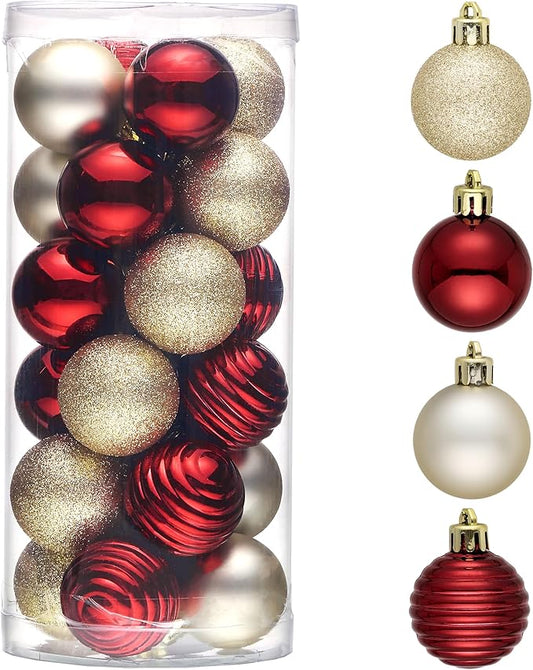 Valery Madelyn 1.57 Inches Small Christmas Tree Decorations Ornament Set for Fall Halloween, 24ct Burgundy Red and Gold Shatterproof Hanging Ball Ornaments Holiday Party Decor