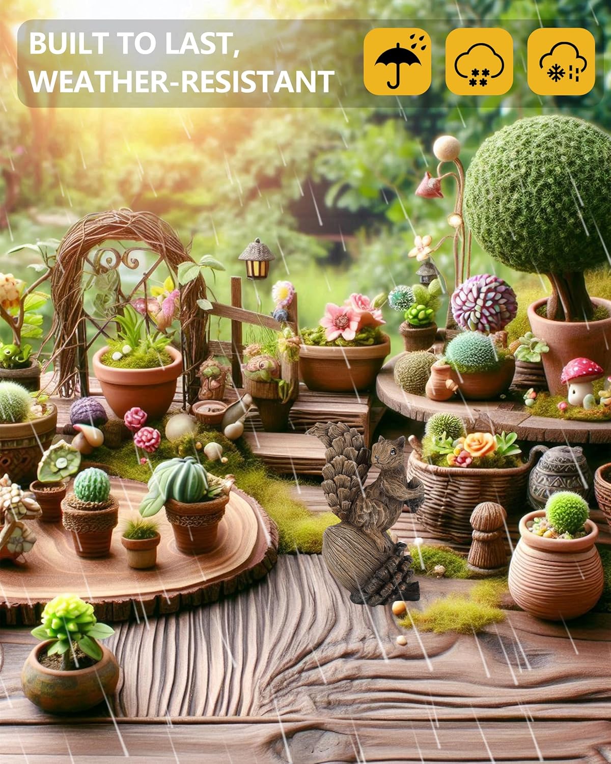 Handcrafted Resin Squirrel Figurine on Pinecone - 8'' Woodland Animals Statue for Fall Winter Spring Summer Christmas Decor (Squirrel)