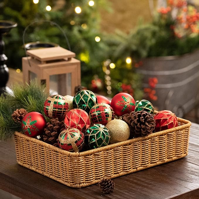 Valery Madelyn Christmas Ornaments Set, 30ct 2.36 Inches Red Green and Gold Shatterproof Christmas Tree Decorations Ball Ornaments Bulk, Traditional Country Hanging Decor for Xmas Holiday Party