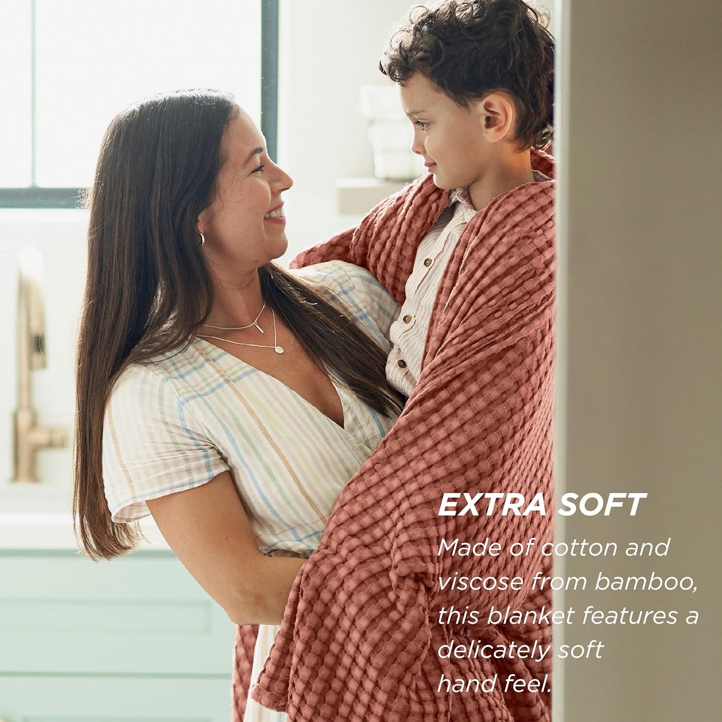 Bedsure Cooling Cotton Waffle Twin XL Blanket - Lightweight Breathable Blanket of Rayon Derived from Bamboo for Hot Sleepers, Luxury Throws for Bed, Couch and Sofa, Red Orange, 66x90 Inches