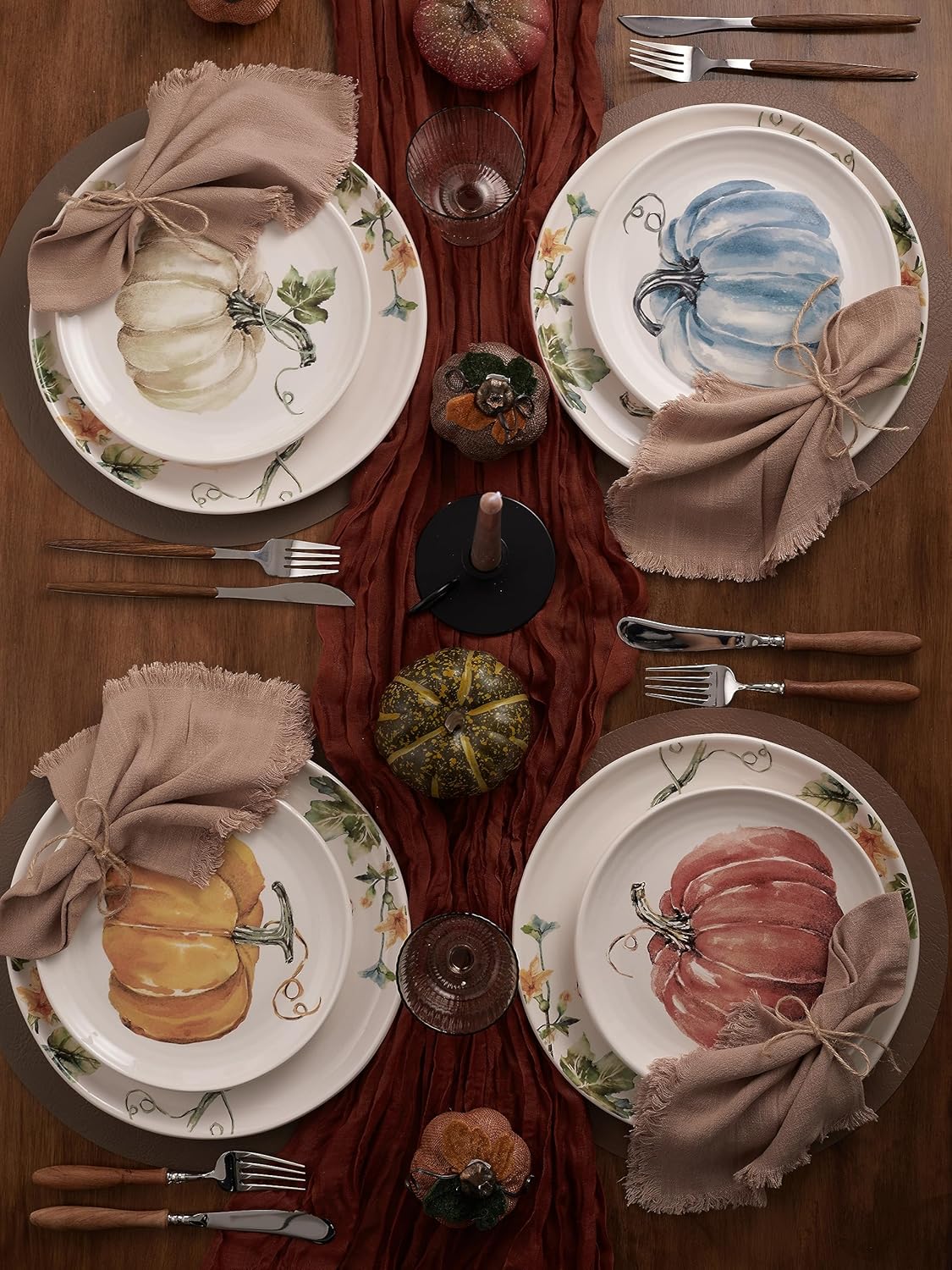 Bico Pumpkin Feast Ceramic Salad Plates, 8.75 inch, Set of 4, for Salad, Appetizer, Microwave & Dishwasher Safe