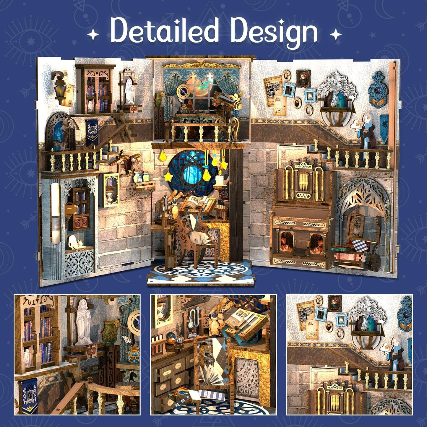 Cutefun Book Nook Kit for Adults, DIY Miniature House Dollhouse Kit for Adults and Teens, 3D Wooden Puzzle Booknook Bookshelf Insert Decor Gifts (Nebula Common Room)