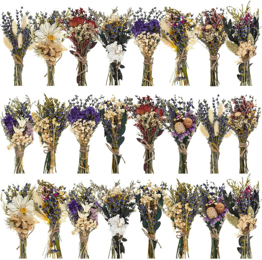 Layhit 24 Pcs Boho Dried Flower Bouquet Mini Wedding Handmade Dry Flowers Decor for Vase Crafts DIY Photo Boutonniere for Men Floral Plant for Bridesmaid Gift Birthday Decor (Lavender)