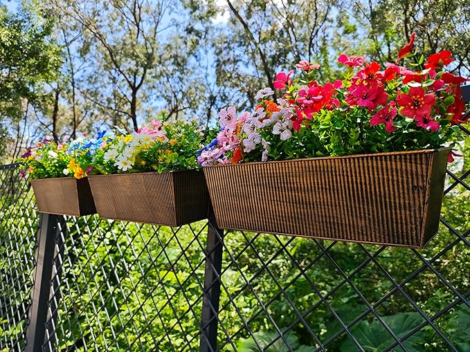 3 Pcs Large Hanging Flower Pots for Railing or Fence 16 Inch Railing Planter Box for Any Balcony Porch or Deck Countryside Style Window Planter Boxes Are Perfect to Herbs & Flowers (Retro-3pcs)