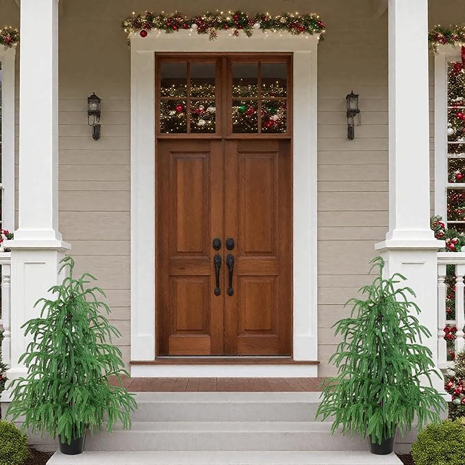 2pcs 24in Artificial Norfolk Pine Tree Tabletop Christmas Tree Decoration Outdoor Indoor Home Decor