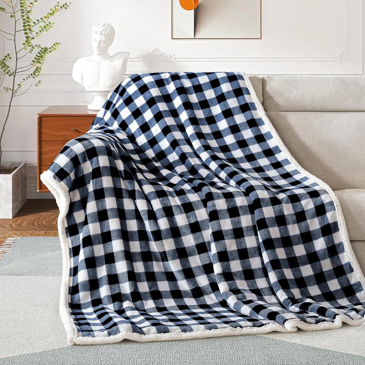 BEAUTEX Sherpa Fleece Throw Blanket, Super Soft Warm Buffalo Plaid Plush Blankets and Throws, Lightweight Cozy Fuzzy Blanket for Couch Sofa Bed (NavyBlue, 50" x 60")